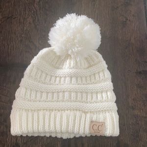 CC Beanie Hat Kids Girls Pom Knit Ivory Cream